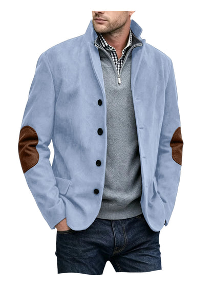 Vintage Men's Suede Blazer Notch Lapel Elbow Patches Slim Fit Jacket Business Casual Men Fashion Outerwear for Spring Autumn