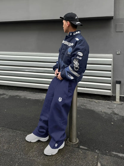 New Y2K Pants Personalized Pant Leg Zipper Embroidery Hip Hop Casual Joggers Men Pants Retro Straight Pants Tracksuit Streetwear