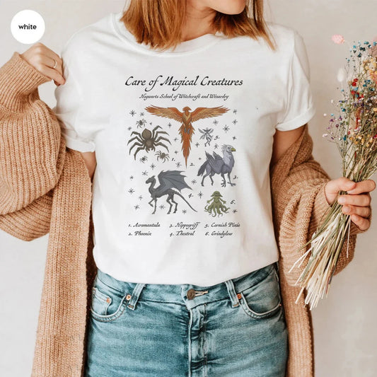 Vintage Magic School T-shirt Magical Creatures Graphic Tee Wizarding World Shirt HP Magic Movie Aesthetic Clothes Bookish Tshirt