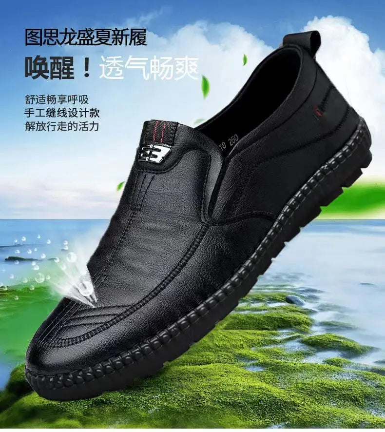 Mens PU Leather Loafers Non Slip Walking Flats Breathable Outdoor Slip on Casual Shoes for Male Work Office Driving