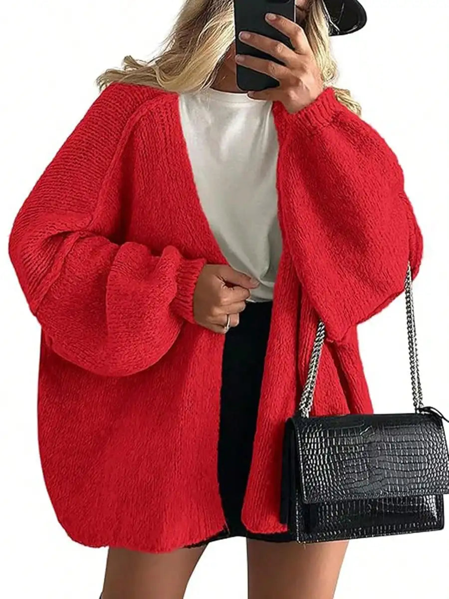 Cardigan Sweaters For Women Oversized Fall Long Sleeve Lightweight Knit Cardigans Winter Clothing Open Front Solid Color Crochet Lantern Sleeve Coat