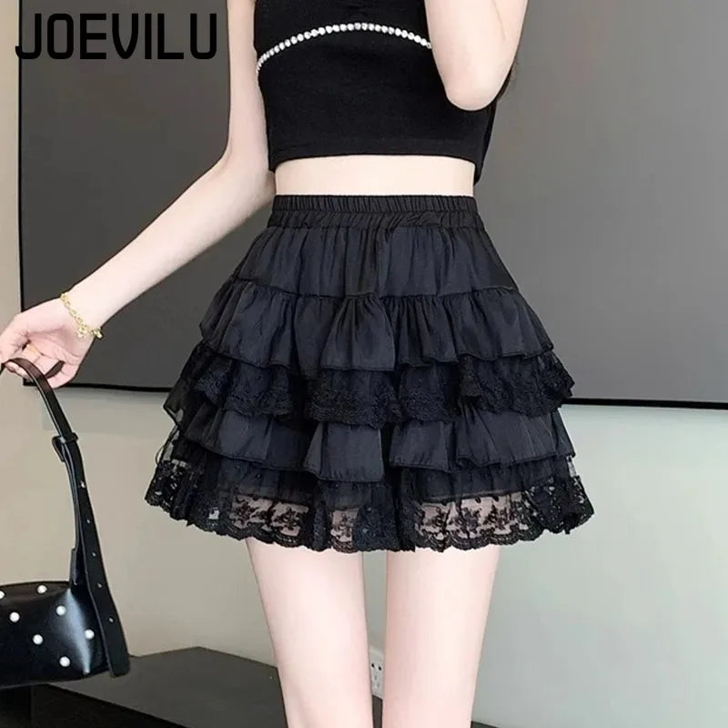 Gothic Lace Tutu Skirt Elastic Sexy Lace Mini Tulle Skirts Party Club Dancer Wear Black Bottoms High Street Y2k Women Clothing
