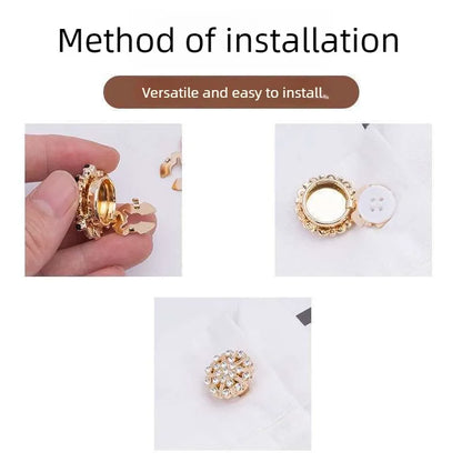 5Pcs Crystal Pearl Clip Cufflinks for Mens Luxury on Button Covers Detachable Decorative Buttons for Shirts Coats Blouses Women