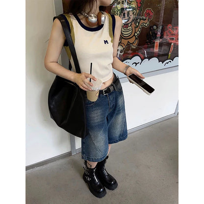 YIBASHU 2026 Summer Women American Retro Boyfriend Jorts Wash Jean Shorts Denim Shorts