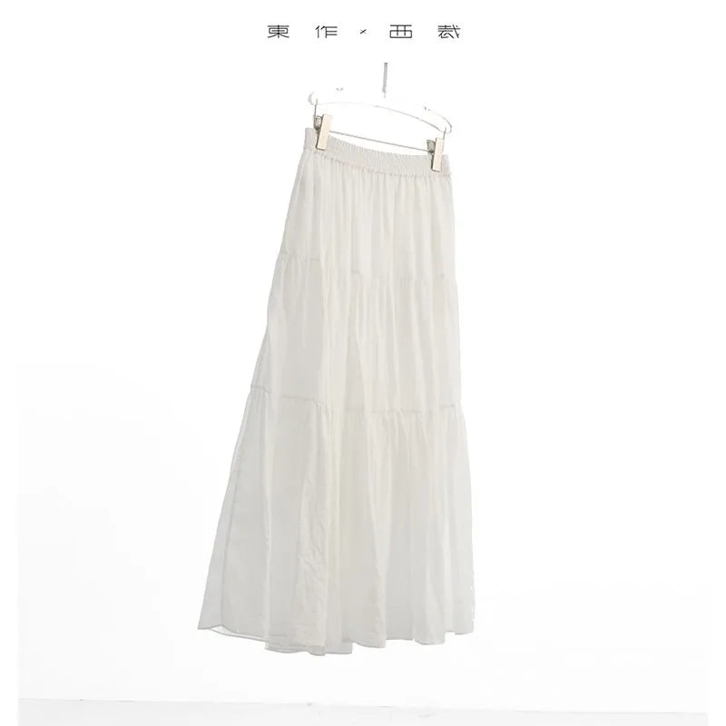 60-Count Pure Ramie Cake Skirt, Mid-Length Beach Vacation Skirt for Women, New Summer 2026 Style