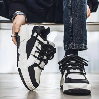Men's Low-Top Sneakers Upper and Sole Lace-Up Casual Sneakers - Black/White Suitable for Daily Commuting Outdoor Sports Gym Off
