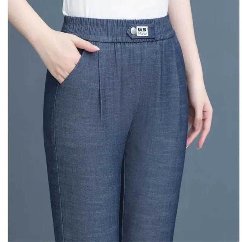 High Waist Women's Thin Jeans Summer New Slim Elastic Waist Denim Harlan Pants Comfortable And Breathable Female Casual Pants