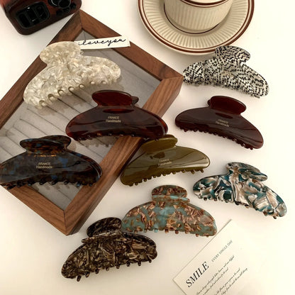 French Floral Hair Claw Temperament Caramel Shark Hair Clip Claw Large Polka Dot Grab Hair Accessory for Women