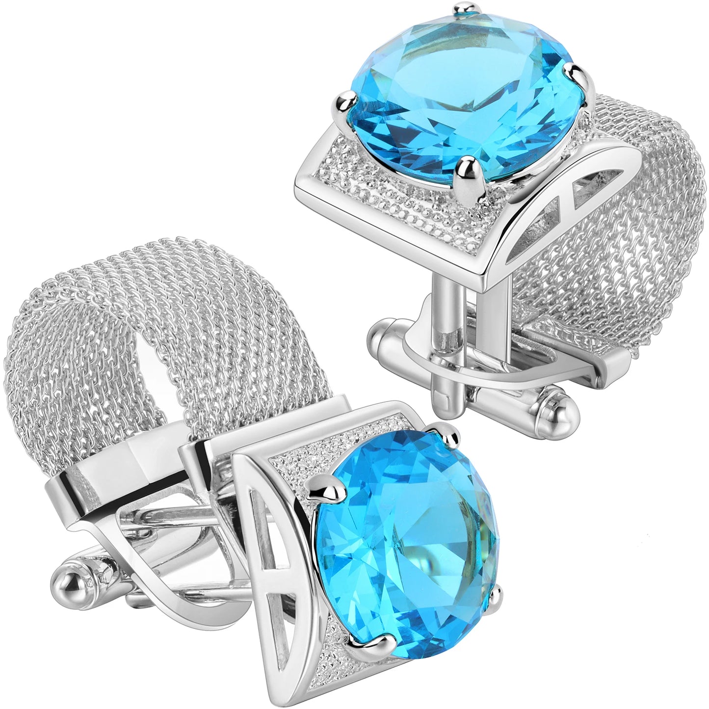 HAWSON Birthstone Crystal Cufflinks for Men Silver Luxury with Chain Wedding Birthday Christmas Gift
