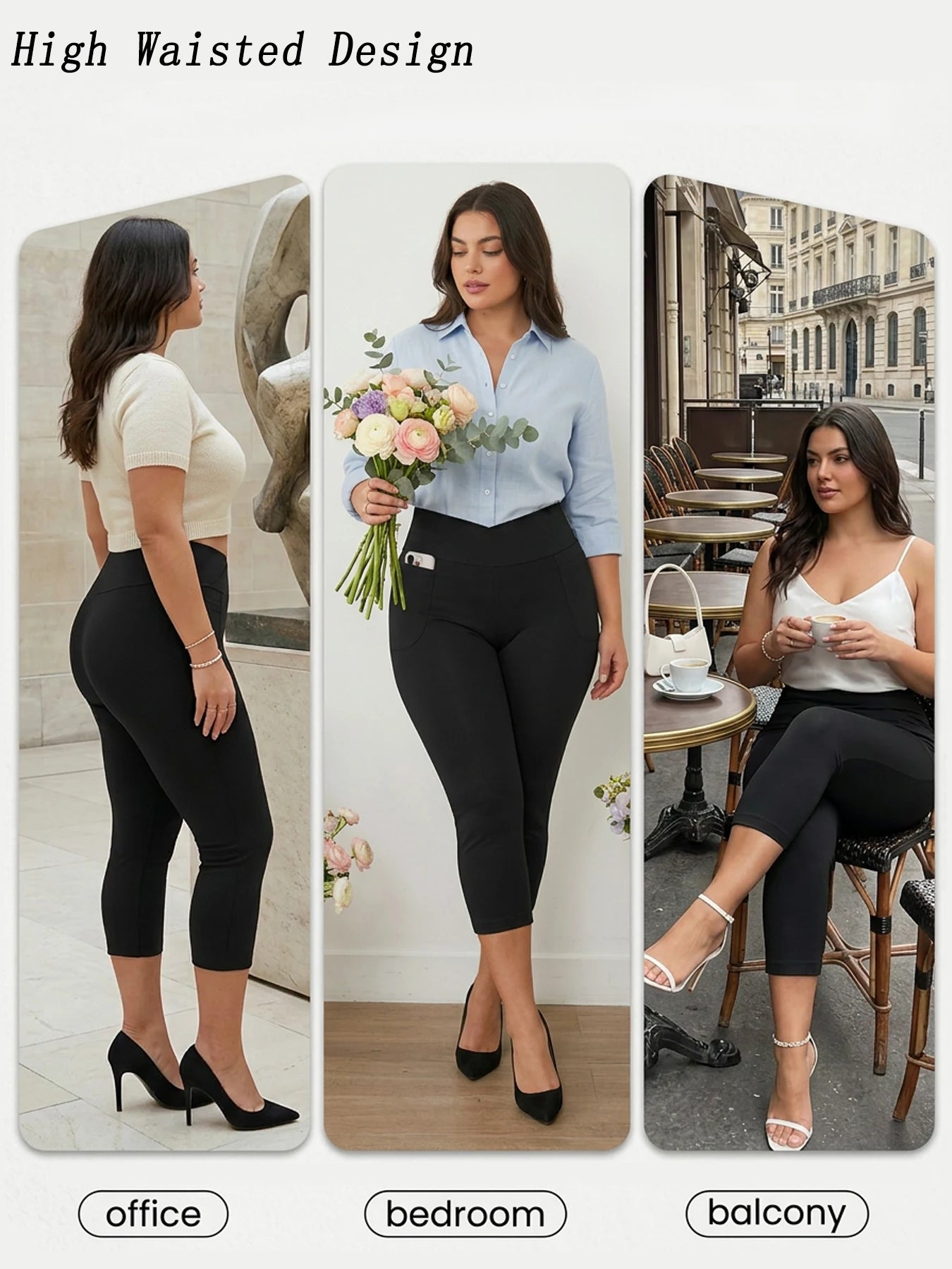 Women's Super Soft Crossover High Waisted Capri Pants With Pockets Tummy Control No See Through Workout Yoga Running Leggings
