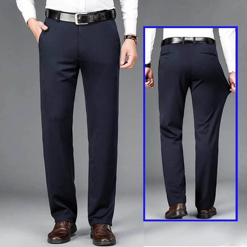 Elastic Men's Suit Pants Thin Straight Leg Pants Wrinkle Resistant Non-ironing Streetwear Men's Pants Business