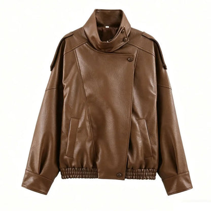 HH Women Autumn Elegant Street Style Coats Woman Asymmetric Button Pocket Long Sleeves Black Loose Zipper Slim Jackets