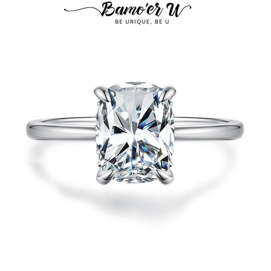 Bamoer U 3CT Moissanite Ring 925 Sterling Silver Unique Cushion-cut Design Certified Rings Women Fine Jewelry Wedding