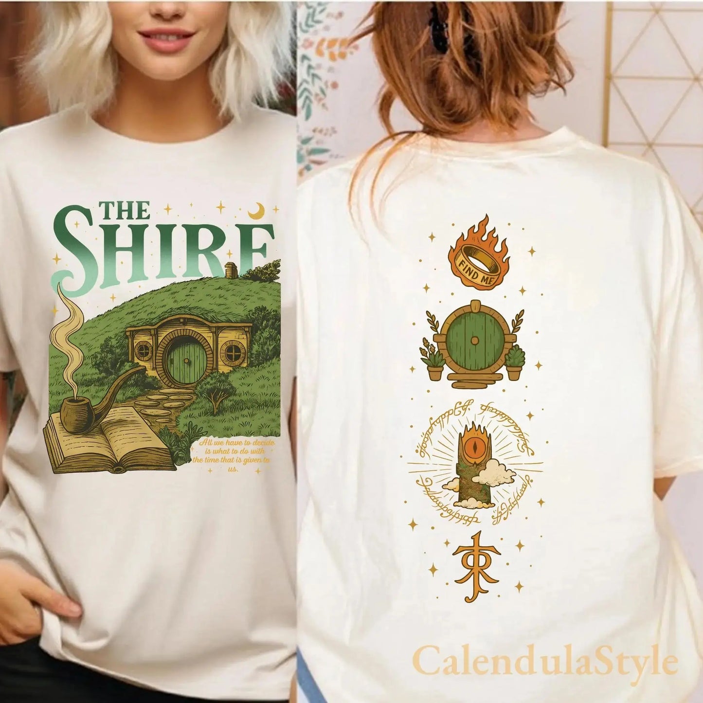 Fantasy Book Enthusiast Print  T-shirt The Lord of The Rings Shire PNG T-shirt Cotton T-shirt Casual Loose Streetwear Unisex