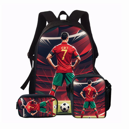 3-Piece CR7 Soccer Star Pattern Backpack Set – Large-Capacity Casual Backpack with Matching Clutch & Tote Bag, Perfect for Daily