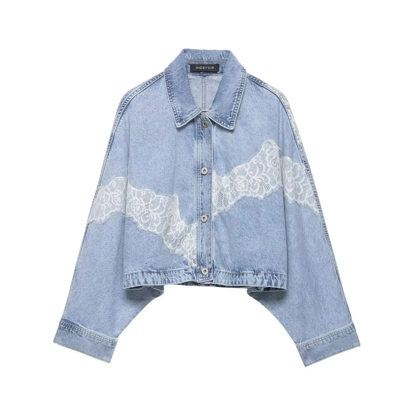 Willshela Women Fashion Denim Lace Patchwork Single Breasted Jackets Vintage Lapel Neck Long Sleeves Female Chic Lady Outfits