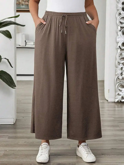 Plus Size Women's Solid Color Drawstring Wide Leg Loose Casual Summer Outfits Pants
