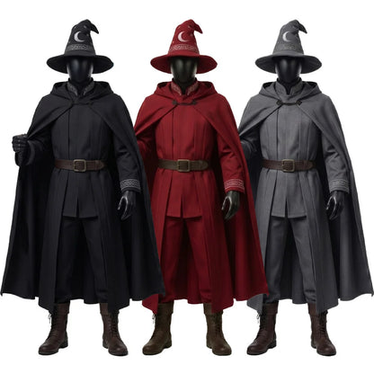 Cosplay Wizard Clothing Full Set Stage Uniform Shirt Pants Hat Cape Belt Costume Adult Men Performance Halloween Carnival Party