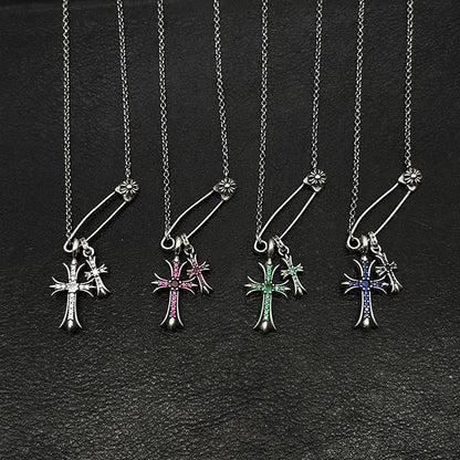 Antique Trendy Xuan Kao Luo Xin Retro Double Cross Pin Necklace Men and Women Personality Collarbone Chain Mix and Match Interne