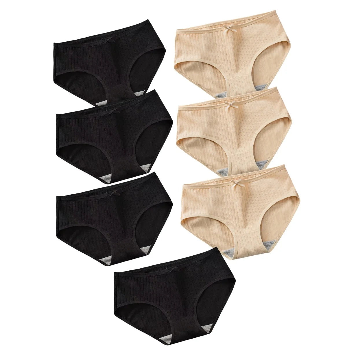 7Pcs/Set Women Cotton Ribbed Panties Mid-Rise Briefs with Bow Detail Comfort Breathable Underwear Sexy Lingerie Intimates M-XL