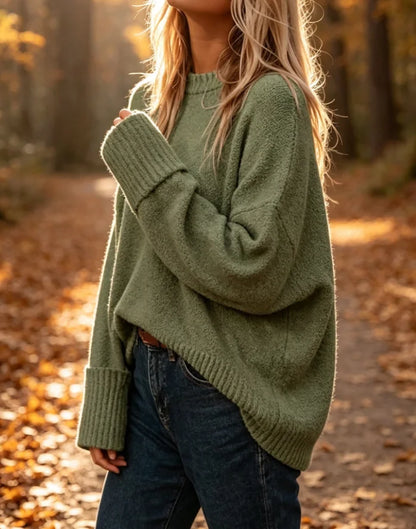 Women's Sweater Solid Color Oversized Crewneck Long Sleeve Fuzzy Knit Casual Chunky Warm Soft Fall Pullover Loose Sweaters Top Outfits