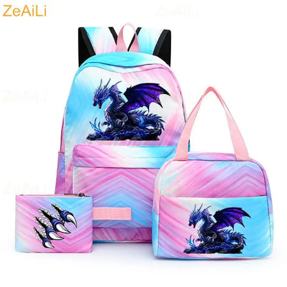 3pcs White Puppy Maltese Dog Colorful Backpack with Lunch Bag for Women Student Teenagers Rucksack Casual School Bags Sets