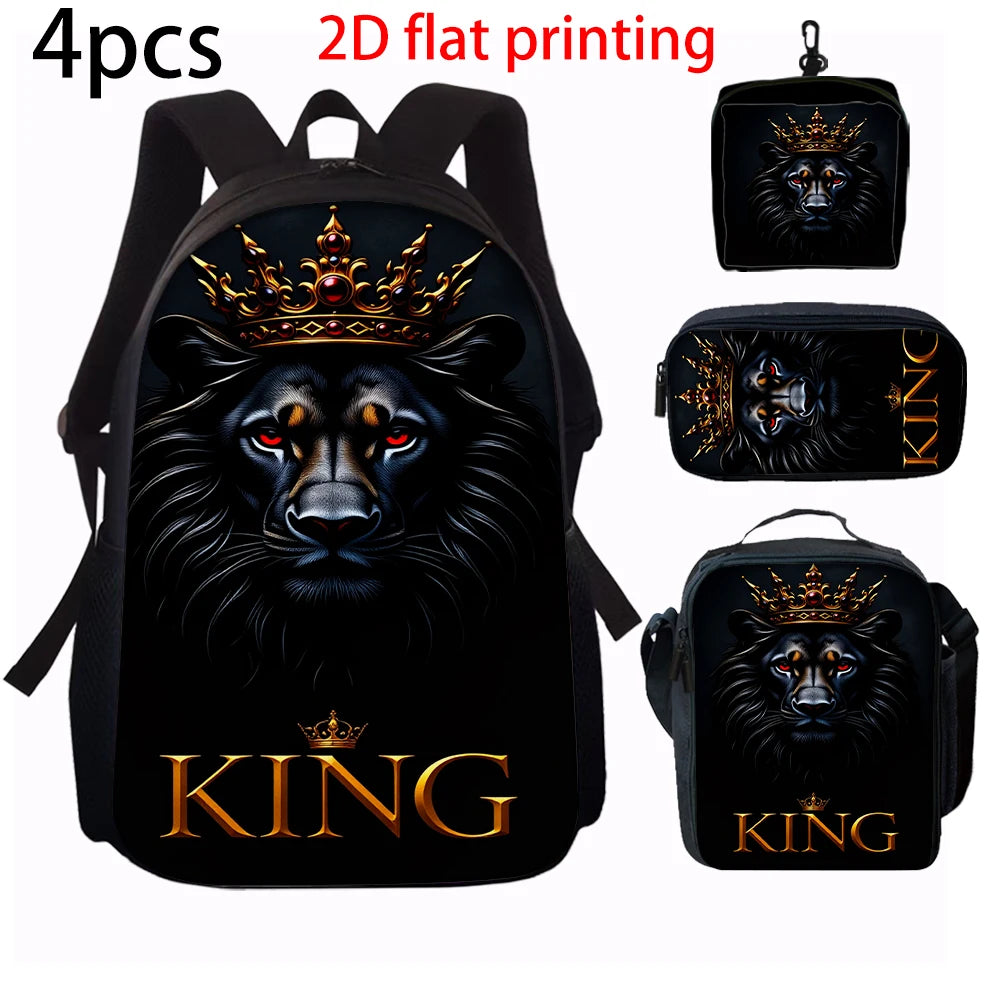 1/2/3/4/5pcs Lion King Pattern Backpack Set - Large-Capacity Casual Backpack with Matching Clutch & Tote Bag for Daily Use