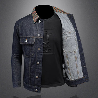 2024 New Fashion Handsome Trend Classic Wash Denim Coat Men Patchwork Collar Men's Coat  Denim Jacket  Techwear Coat