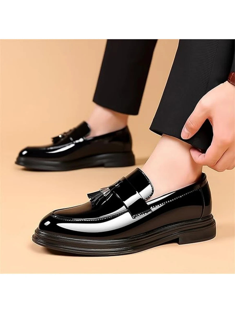 Men's Tassels High Gloss Patent Penny Slip On Loafers Fashion Formal Business Casual Oxford Dress Shoes for Men
