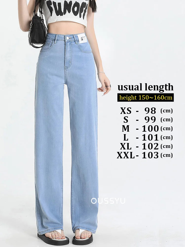 New Summer Soft Lyocell Jeans Women Blue Khaki White High Waist Straight Thin Wide Leg Denim Pants Y2k Loose Female Clothing 2XL