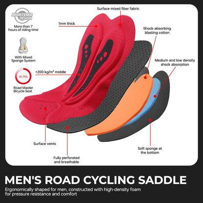 X-TIGER Men Long Distance Cycling Shorts 7 Hour Shock Pad Quick Dry Anti Slip Waistband Night Reflective MTB Bike Shorts