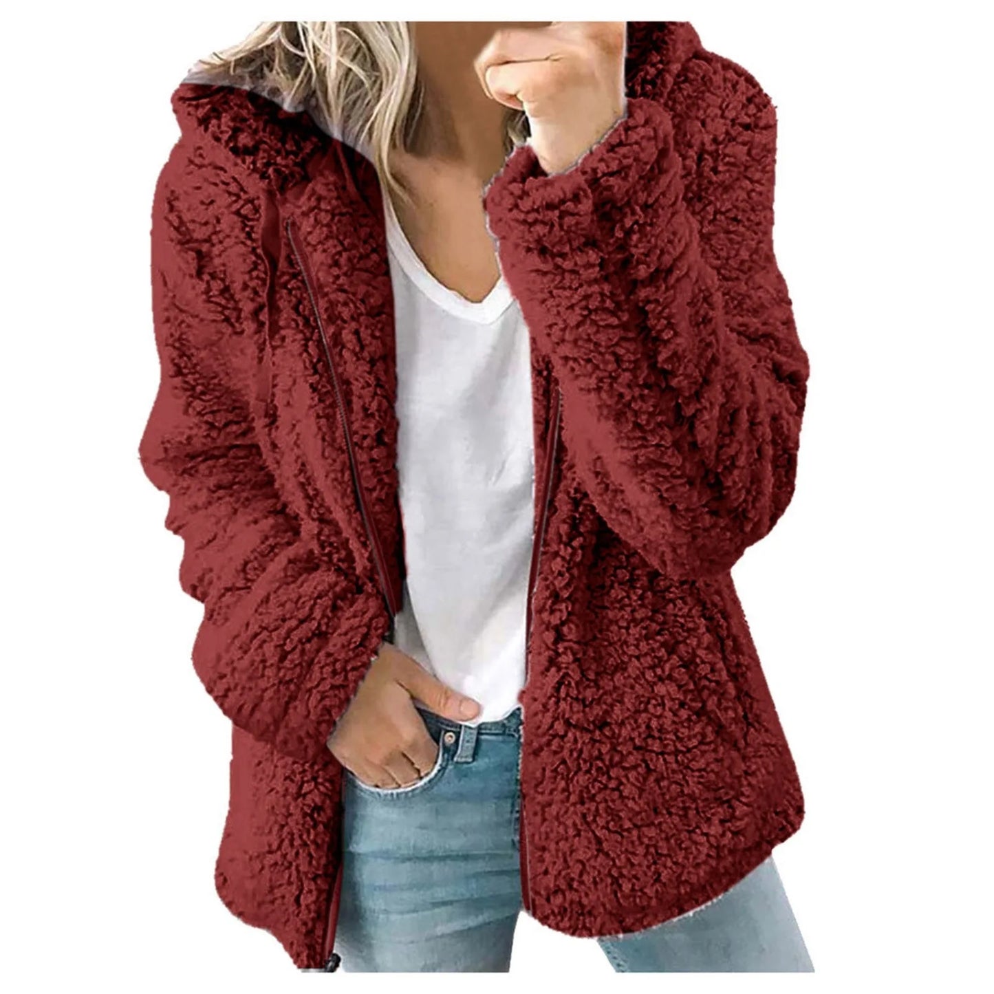 2024 New Women's Hooded Tweed Velvet Autumn and Winter Tops Jacket