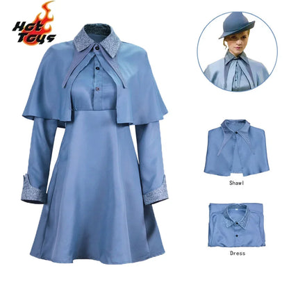 Wizard School Witch Fleur Isabelle Delacour Cosplay Costume Beauxbaton Magic Women School Uniform Hat Dress Suit Halloween