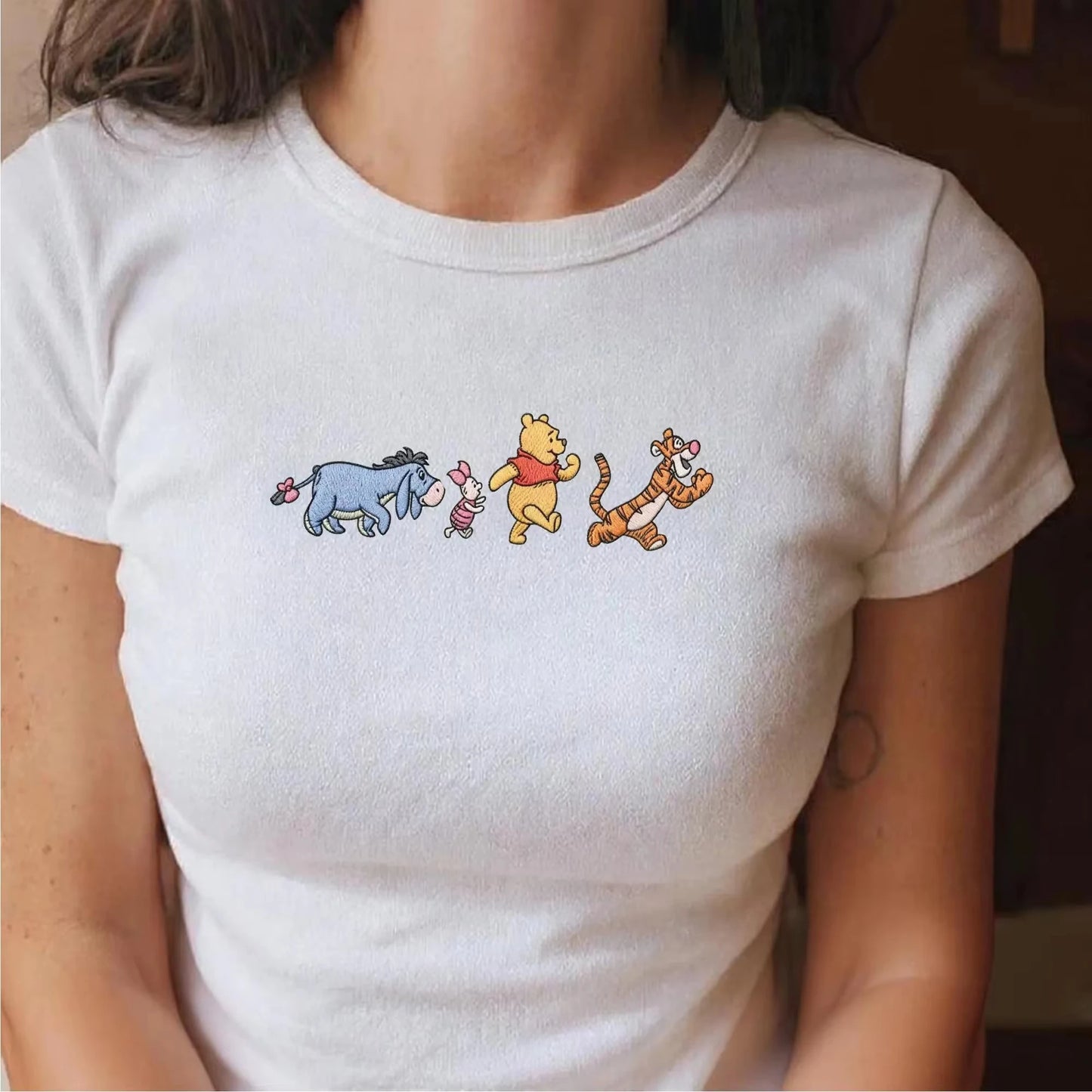 Trendy Anime Character Winnie The Pooh Short Sleeved Shirt, Cotton Short Sleeved Streetwear, Fashionable Children's mom T-shirt