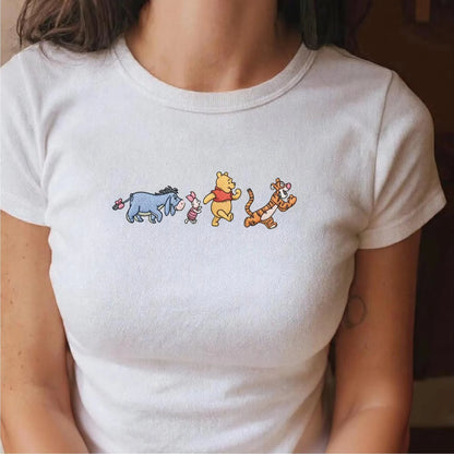 Trendy Anime Character Winnie The Pooh Short Sleeved Shirt, Cotton Short Sleeved Streetwear, Fashionable Children's mom T-shirt