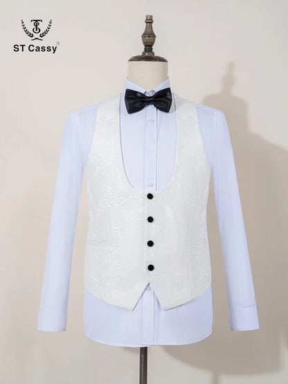 ST Cassy High Quality white party outfit for man luxury Retro carving Slim Fit Tuxedo Prom Suit Fashion Male Groom Wedding