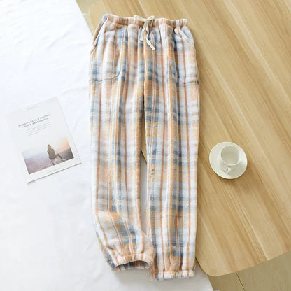Pajama Pants Women's Autumn and Winter Trousers Couple Warm Pants Thickened Loose Warm Beam Feet Flannel Men's Home Pants
