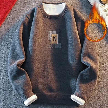 Men's Casual Sweater Thick Fleece Jumpers Knit Top Clothes  Crew Neck Knitted Pullovers Fashion Sweatshirts