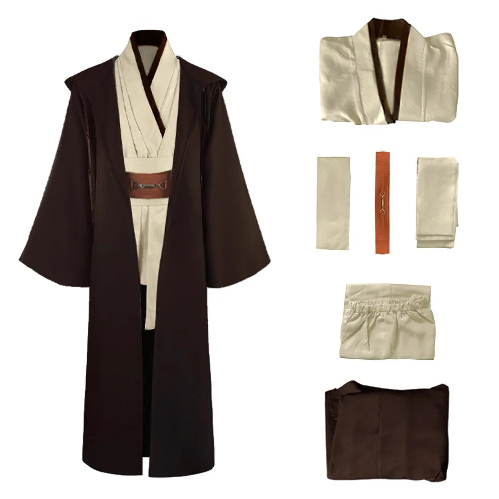 Obi Wan Kenobi Jedi Cosplay Costume Adult Unisex Coat Friar Uniform Robe Full Set Accessories Halloween Carnival Outfits