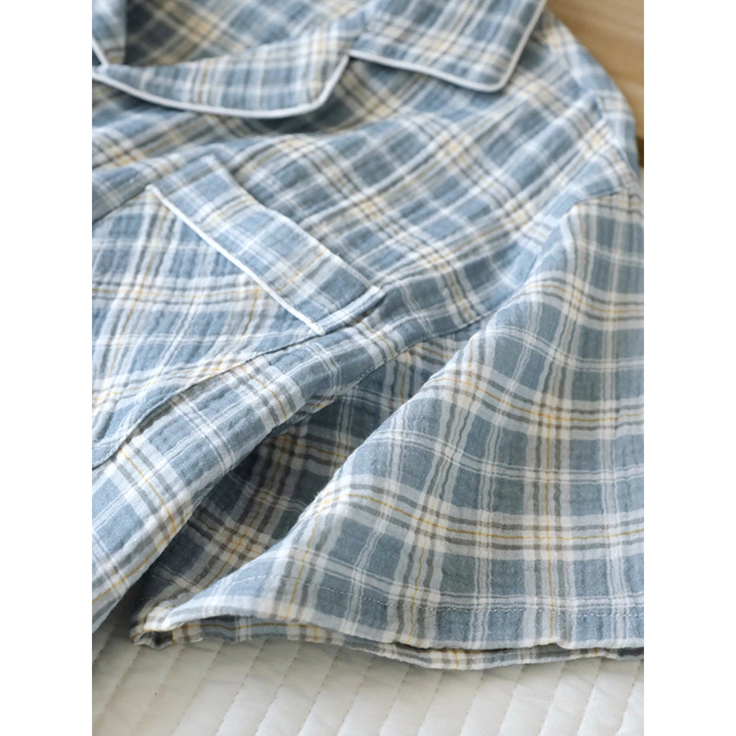 Men's 2-Piece Pajama Set - Plaid Sleepwear, Cotton Gauze Short Sleeve & Shorts, Lightweight & Breathable Relaxed Fit, S