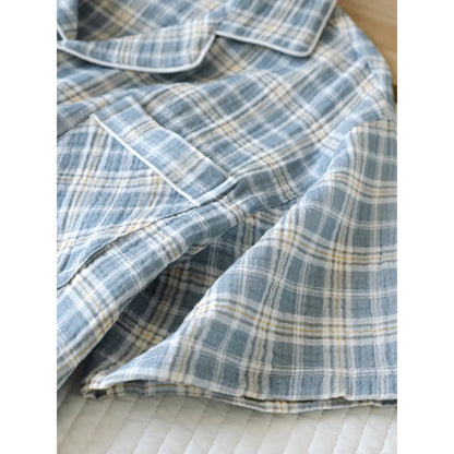 Men's 2-Piece Pajama Set - Plaid Sleepwear, Cotton Gauze Short Sleeve & Shorts, Lightweight & Breathable Relaxed Fit, S