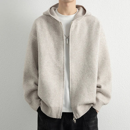 Legible Autumn Winter Casual Sweaters Men Solid Color Hooded Sweatercoats Male Loose Zip-up Knitted Cardigan Man