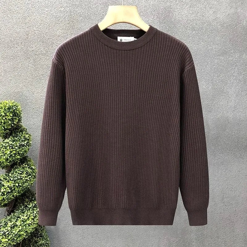 Men's Sweater Vertical Stripes Round Neck Pullovers High Quality Inner Soft Knitted Fashion Versatile Undershirt