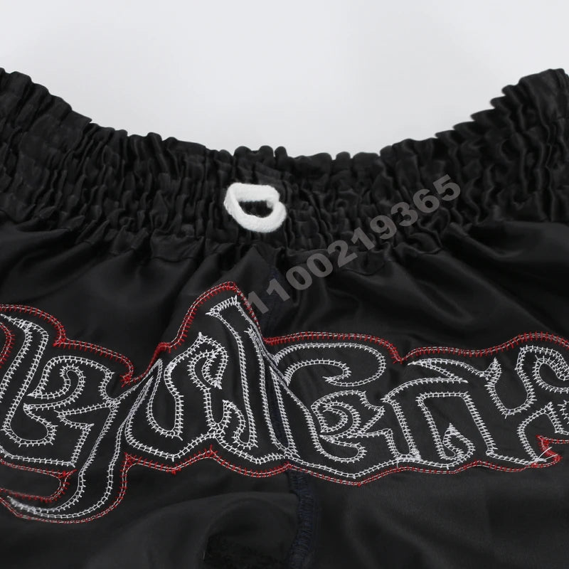 Muay Thai Fight Kickboxing Shorts Fitness Men Women Kids Boxing Shorts Embroidery Thailand Gym Training Black MMA Jujitsu Pants