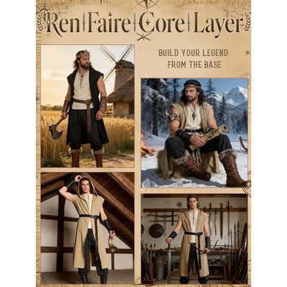 Men's Pirate Costume 8PCS Renaissance Sleeveless Shirt Ankle-Banded Pants Sash Belt & Accessories for LARP Cosplay