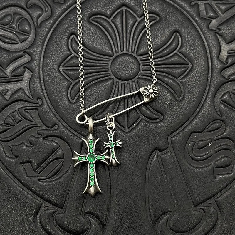 Antique Trendy Xuan Kao Luo Xin Retro Double Cross Pin Necklace Men and Women Personality Collarbone Chain Mix and Match Interne