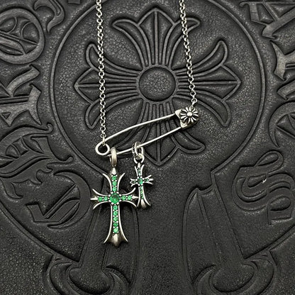 Antique Trendy Xuan Kao Luo Xin Retro Double Cross Pin Necklace Men and Women Personality Collarbone Chain Mix and Match Interne