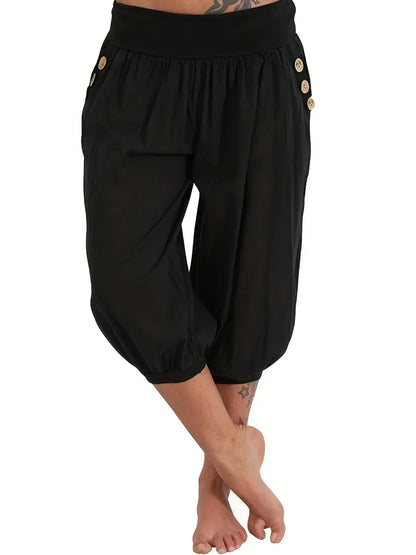 Plus Size 1XL-5XL Womens Elastic Waist Crop Sweatpants with Pocket Loose Casual Summer Capris Rolled Bottoms Cropped Pants