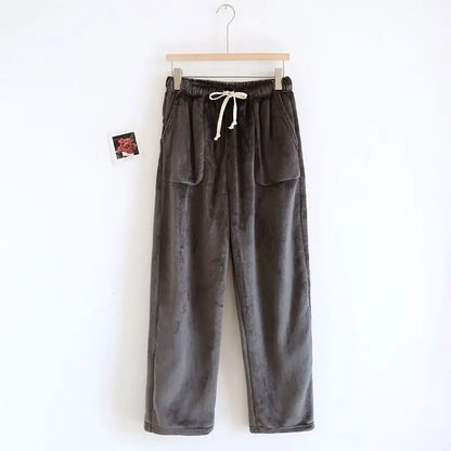 Flannel Men's Pajama Pants Thickened Loose Fleece Straight Pants Coral Fleece Sleep Bottoms Thickness Can Be Worn Outside