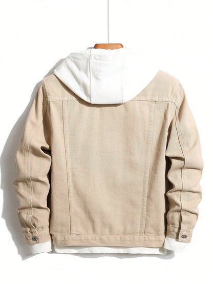 men's denim jacket for spring and autumn. Khaki simple coat. For daily casual wear, with a street - casual and trendy style.